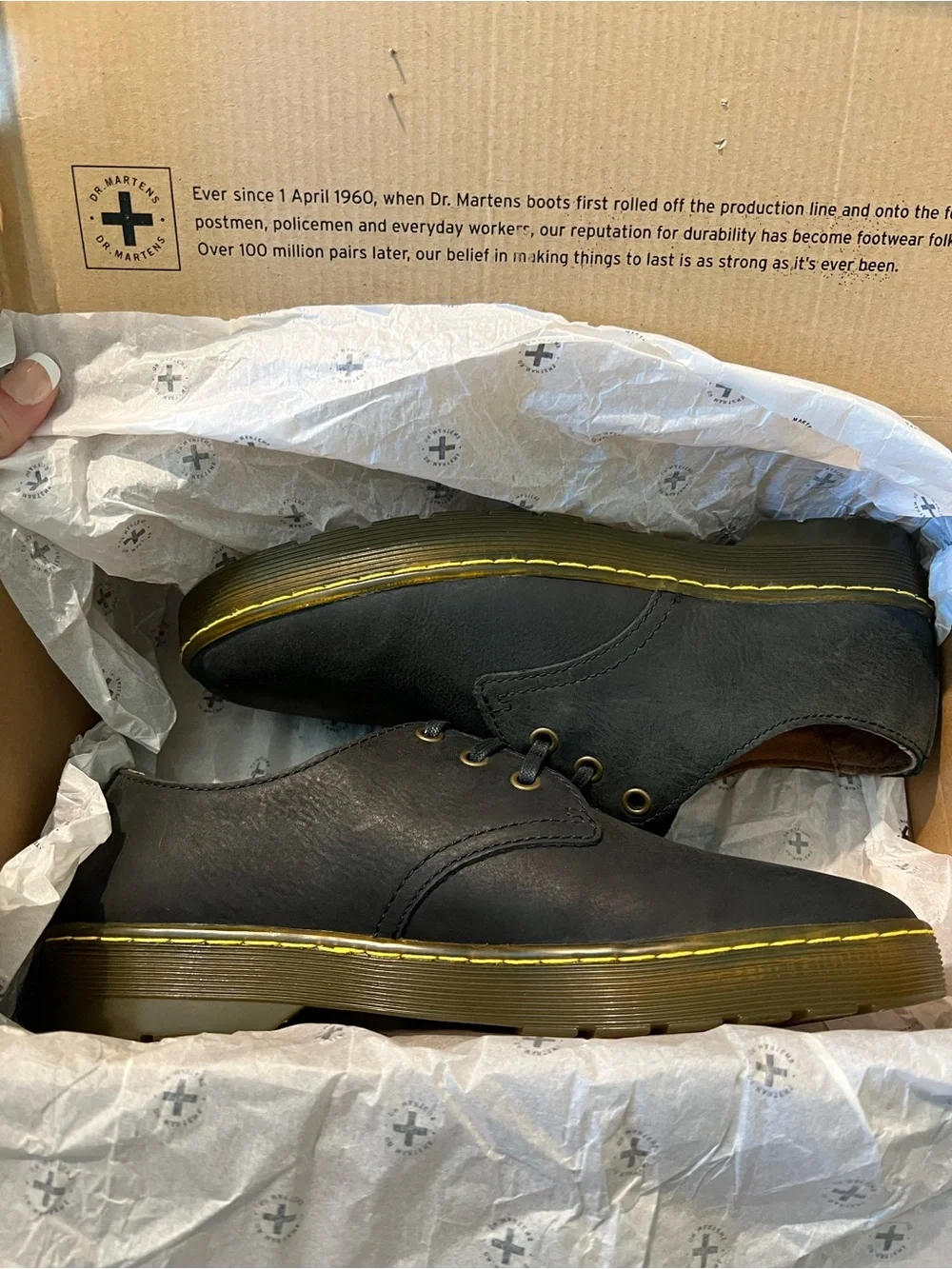 Dr. Martens Black Leather Coronado Oxford with Yellow Stitching